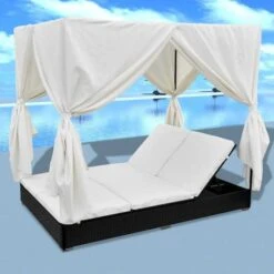 Lit De Jardin Avec Rideaux Résine Noire Et Tissu Blanc Uvo -Esprit Plein Air lit de jardin avec rideaux resine noire et tissu blanc uvo 3666722560580 383918