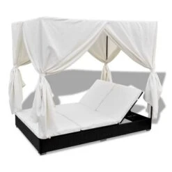 Lit De Jardin Avec Rideaux Résine Noire Et Tissu Blanc Uvo -Esprit Plein Air lit de jardin avec rideaux resine noire et tissu blanc uvo 3666722560580 383921