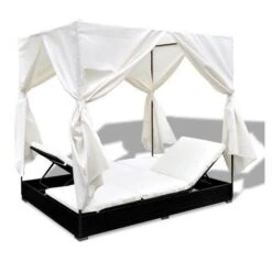 Lit De Jardin Avec Rideaux Résine Noire Et Tissu Blanc Uvo -Esprit Plein Air lit de jardin avec rideaux resine noire et tissu blanc uvo 3666722560580 383922