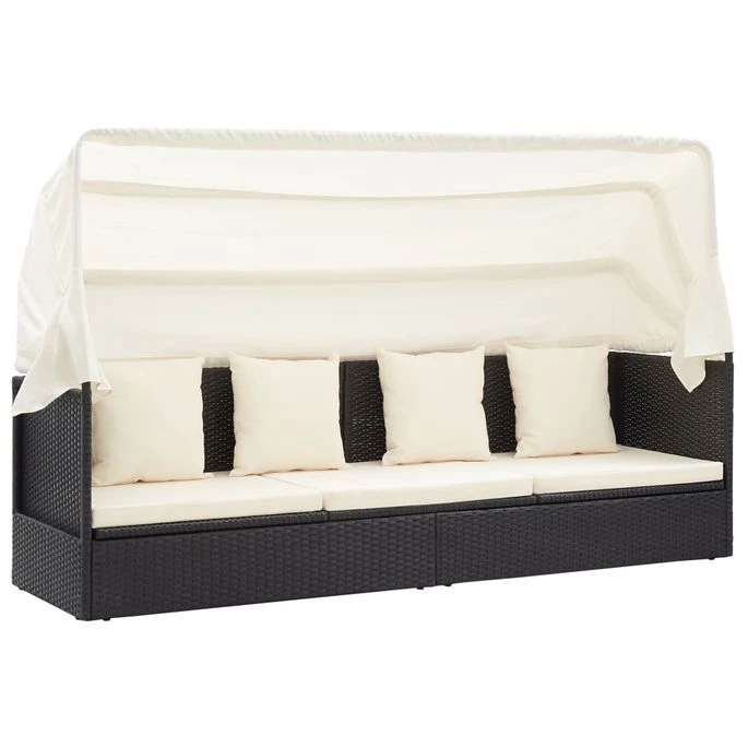 Lit De Jardin Avec Toit Noir Résine Tressée 5 Lit De Jardin Avec Toit Noir Résine Tressée – Image 5