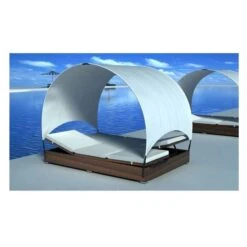 Lit De Jardin Avec Toit Tissu Blanc Et Résine Marron Khoa -Esprit Plein Air lit de jardin avec toit tissu blanc et resine marron khoa 386594