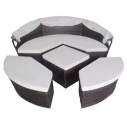 Lit De Jardin Modulable à Auvent Résine Tressée Marron Velass -Esprit Plein Air lit de jardin modulable a auvent resine tressee marron velass 8718475501886 388843