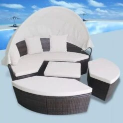 Lit De Jardin Modulable à Auvent Résine Tressée Marron Velass -Esprit Plein Air lit de jardin modulable a auvent resine tressee marron velass 8718475501886 388846