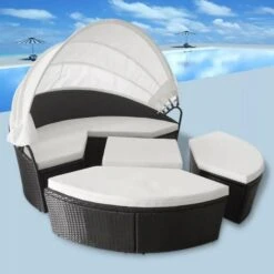 Lit De Jardin Modulable à Auvent Résine Tressée Noire Velass -Esprit Plein Air lit de jardin modulable a auvent resine tressee noire velass 8718475501893 388858