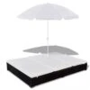 Lit De Jardin Réglable Avec Parasol Résine Tressée Noire Uvo
