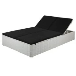 Lit De Jardin Résine Tressée Blanche Et Polyester Noir Imia