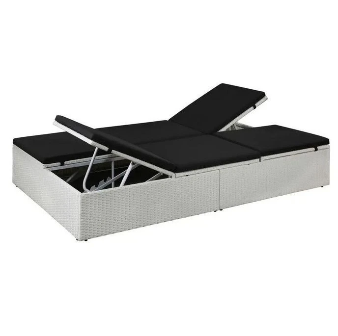 Lit De Jardin Résine Tressée Blanche Et Polyester Noir Imia 2 Lit De Jardin Résine Tressée Blanche Et Polyester Noir Imia – Image 2