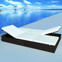 Lit De Jardin Résine Tressée Marron Et Polyester Blanc Imia -Esprit Plein Air lit de jardin resine tressee marron et polyester blanc imia 3666722559522 384942