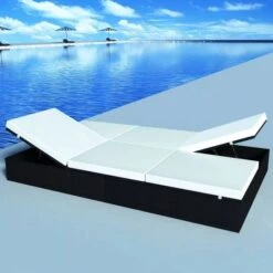 Lit De Jardin Résine Tressée Noire Et Polyester Blanc Imia 2 -Esprit Plein Air lit de jardin resine tressee noire et polyester blanc imia 3666722559515 384946