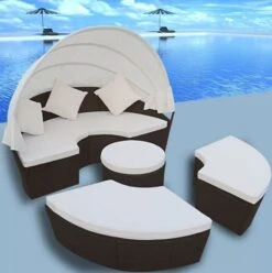 Lit De Jardin Rond Avec Auvent Résine Tressée Marron Miaden -Esprit Plein Air lit de jardin rond avec auvent resine tressee marron miaden 8718475880479 384469