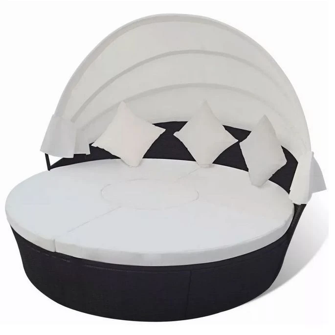 Lit De Jardin Rond Avec Auvent Résine Tressée Noire Miaden 1 Lit De Jardin Rond Avec Auvent Résine Tressée Noire Miaden