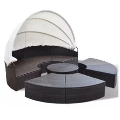 Lit De Jardin Rond Avec Toit Résine Tressée Marron Velass -Esprit Plein Air lit de jardin rond avec toit resine tressee marron velass 8718475502500 384411