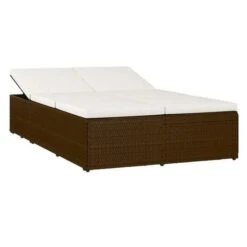 Lit De Jardin Tissu Blanc Et Résine Tressée Marron Viali