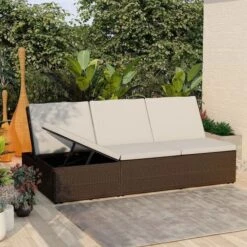 Lit De Jardin Tissu Blanc Et Résine Tressée Marron Viali -Esprit Plein Air lit de jardin tissu blanc et resine tressee marron 3666722554459 389546