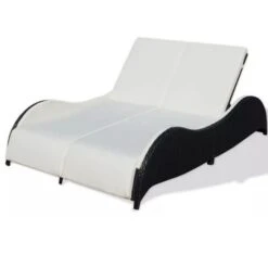 Lit De Jardin Tissu Blanc Et Résine Tressée Noire Methy