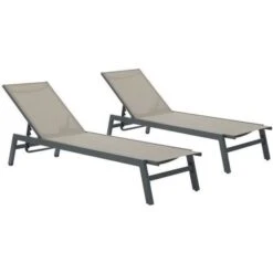 Lot De 2 Bains De Soleil A Monter Avec Roulettes - 1 Personne - Beige