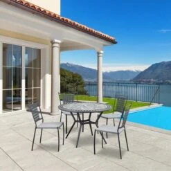 Lot De 2 Chaises A Manger De Jardin - Style Zellige - Acier Thermolaqué + Textilene - 50 X 59 X 91 Cm -Esprit Plein Air lot de 2 chaises a manger de jardin style zellige acier thermolaque textilene 50 x 59 x 91 cm 3619999329800 1297389