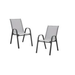 Lot De 2 Fauteuils - Acier Et Textile - Hauteur Du Siege : 41 Cm - Couleur Gris