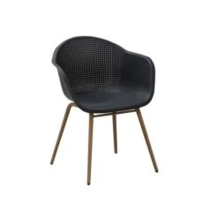 Lot De 2 Fauteuils Scandinave - Assise En Plastique, Pied En Acier - Noir Anthracite - Décor Bois Naturel