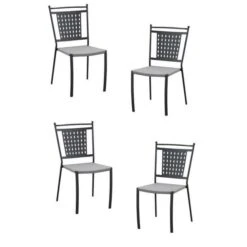 Lot De 4 Chaises A Manger De Jardin - Style Zellige - Acier Thermolaqué + Textilene - 50 X 59 X 91 Cm