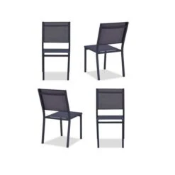 Lot De 4 Chaises De Jardin En Aluminium Assise Textilene - 48 X 56 X 87 Cm - Gris