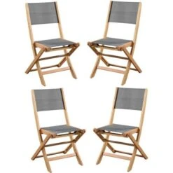 Lot De 4 Chaises De Jardin En Bois D'acacia FSC Et Assise Textilene - 50 X 57 X 90 Cm - Gris