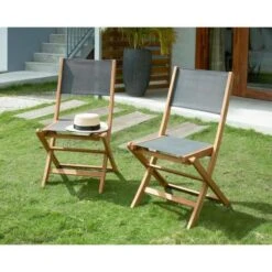 Lot De 4 Chaises De Jardin En Bois D'acacia FSC Et Assise Textilene - 50 X 57 X 90 Cm - Gris -Esprit Plein Air lot de 4 chaises de jardin en bois d acacia fsc et assise textilene 50 x 57 x 90 cm gris 3612408316217 781019