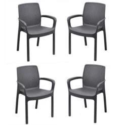 Lot De 4 Fauteuil Empilable REGINA En Résine Tréssée - Gris Anthracite