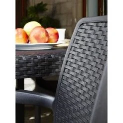 Lot De 4 Fauteuil Empilable REGINA En Résine Tréssée - Gris Anthracite -Esprit Plein Air lot de 4 fauteuil empilable regina en resine tressee gris anthracite 8009271016408 438550