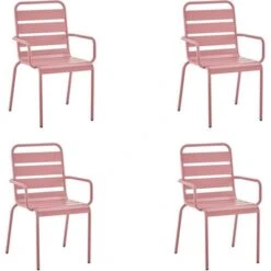 Lot De 4 Fauteuils De Jardin - Acier - Rose