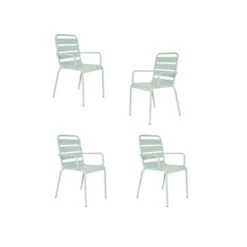 Lot De 4 Fauteuils De Jardin - Acier - Vert Céladon
