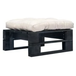 Pouf De Jardin Coussin Beige Et Palette Pin Massif Noir Farsa