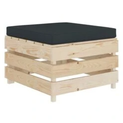 Pouf De Jardin Coussin Gris Et Palette Pin Massif Clair Inech