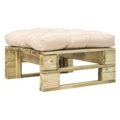 Pouf De Jardin Polyester Beige Et Pin Massif Clair Vralee