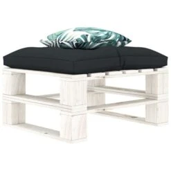 Repose-pied Palette Avec Coussin Anthracite Et Fleur Bois