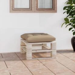 Repose-pied Palette De Jardin Avec Coussin Beige Bois De Pin