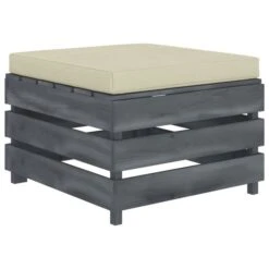 Repose-pied Palette De Jardin Avec Coussin Crème Bois 2