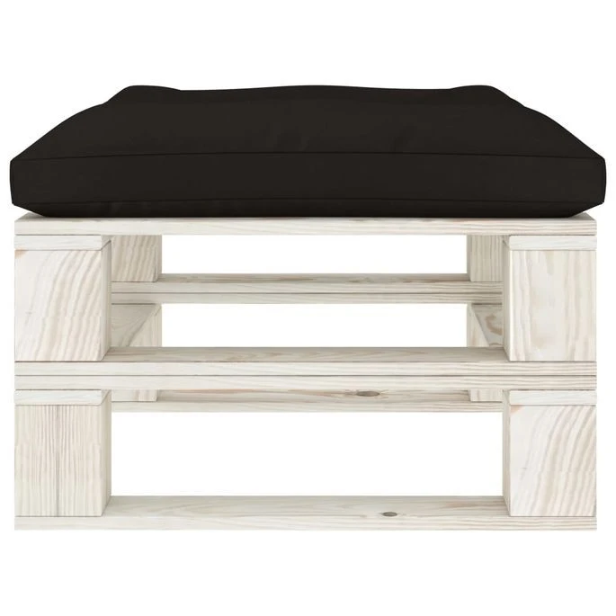 Repose-pied Palette De Jardin Avec Coussin Noir Bois 3 Repose-pied Palette De Jardin Avec Coussin Noir Bois – Image 3