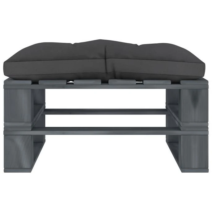 Repose-pied Palette De Jardin Avec Coussin Noir Bois 2 2 Repose-pied Palette De Jardin Avec Coussin Noir Bois 2 – Image 2