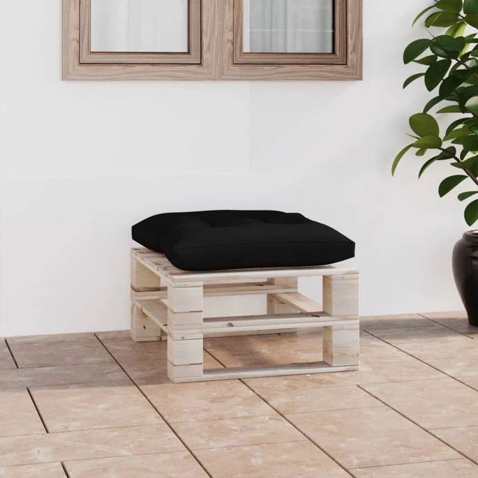 Repose-pied Palette De Jardin Avec Coussin Noir Bois De Pin 1 Repose-pied Palette De Jardin Avec Coussin Noir Bois De Pin