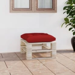 Repose-pied Palette De Jardin Avec Coussin Rouge Bois De Pin