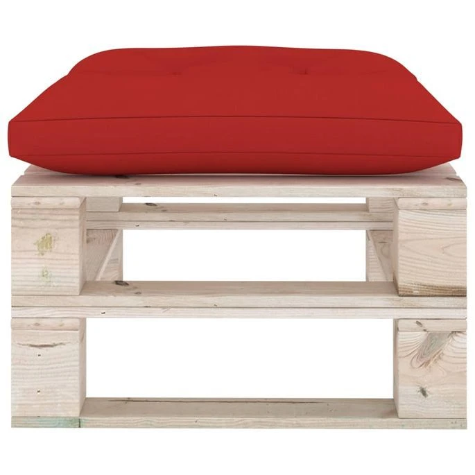 Repose-pied Palette De Jardin Avec Coussin Rouge Bois De Pin 3 Repose-pied Palette De Jardin Avec Coussin Rouge Bois De Pin – Image 3