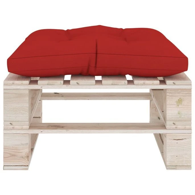 Repose-pied Palette De Jardin Avec Coussin Rouge Bois De Pin 4 Repose-pied Palette De Jardin Avec Coussin Rouge Bois De Pin – Image 4