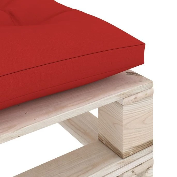 Repose-pied Palette De Jardin Avec Coussin Rouge Bois De Pin 5 Repose-pied Palette De Jardin Avec Coussin Rouge Bois De Pin – Image 5