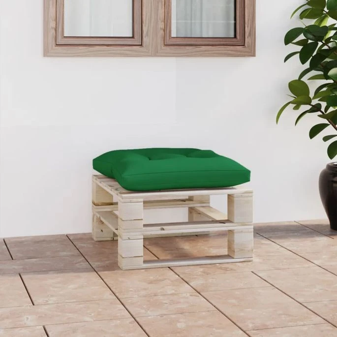 Repose-pied Palette De Jardin Avec Coussin Vert Bois De Pin 1 Repose-pied Palette De Jardin Avec Coussin Vert Bois De Pin