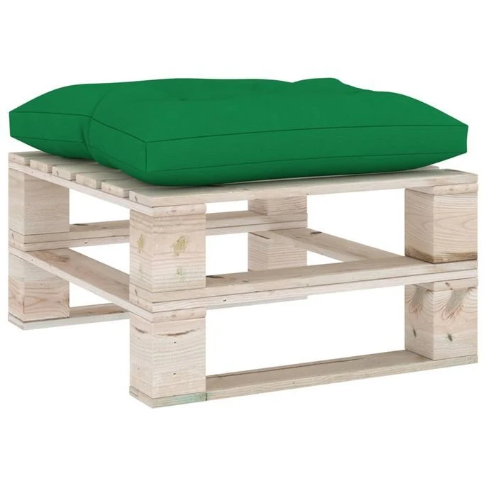 Repose-pied Palette De Jardin Avec Coussin Vert Bois De Pin 2 Repose-pied Palette De Jardin Avec Coussin Vert Bois De Pin – Image 2