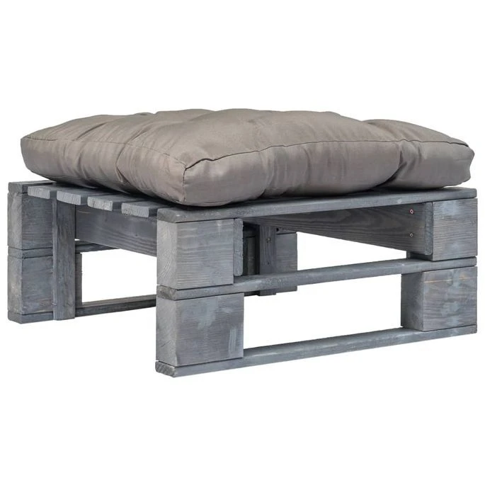 Repose-pied Palette De Jardin Avec Coussins Gris Bois Gris 1 Repose-pied Palette De Jardin Avec Coussins Gris Bois Gris