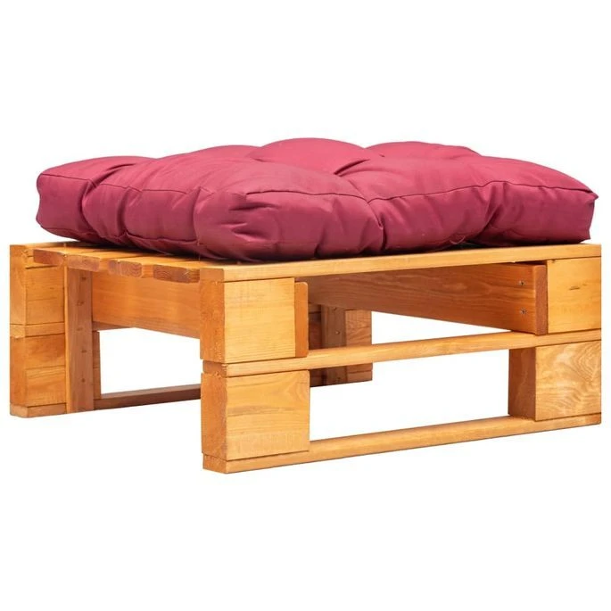 Repose-pied Palette De Jardin Et Coussin Rouge Marron Miel Bois 1 Repose-pied Palette De Jardin Et Coussin Rouge Marron Miel Bois