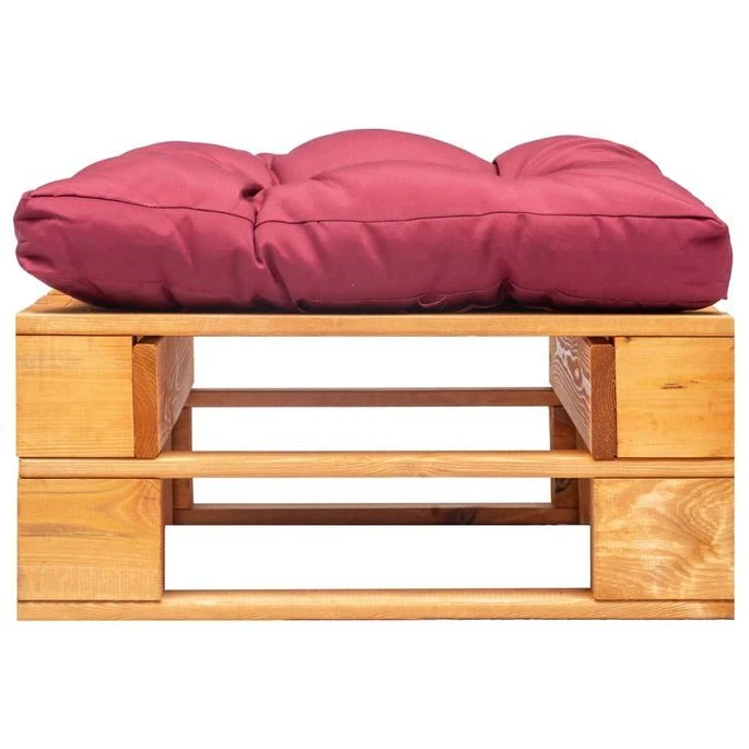 Repose-pied Palette De Jardin Et Coussin Rouge Marron Miel Bois 2 Repose-pied Palette De Jardin Et Coussin Rouge Marron Miel Bois – Image 2