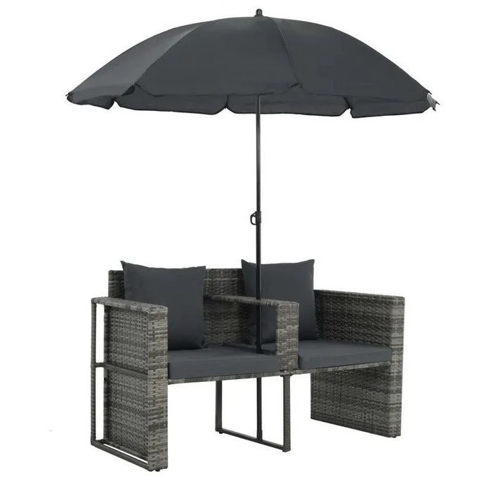 Salon De Jardin Avec Parasol Résine Tressée Et Tissu Gris Uvo 2 Salon De Jardin Avec Parasol Résine Tressée Et Tissu Gris Uvo – Image 2